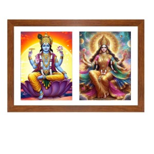 Lord vishnu and goddess mahalakshmi Photo Frame - 13x17Inches - Spiritual Artwork for Home Decor, Puja Room and Office Decoration