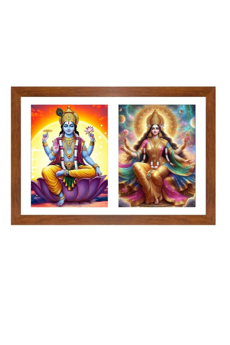 Lord vishnu and goddess mahalakshmi Photo Frame - 13x17Inches - Spiritual Artwork for Home Decor, Puja Room and Office Decoration