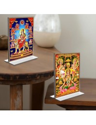 Debi Nava Durga & Debi Lakshmi Sri Ganesh Debi Saraswati Acrylic T-Style Photo Stand - 11x13 Inches, Compact and Stylish Spiritual Display, easily change 2 photos (Pack of 1)