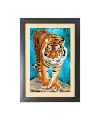 The wild tiger Photo Frame Funny Animal and Bird Cartoon Art, Black color, 17x21 Inch