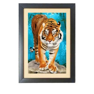 The wild tiger Photo Frame Funny Animal and Bird Cartoon Art, Black color, 17x21 Inch