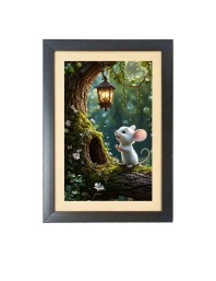 Cute squirrel Photo Frame Funny Animal and Bird Cartoon Art, Black color, 15x19 Inch