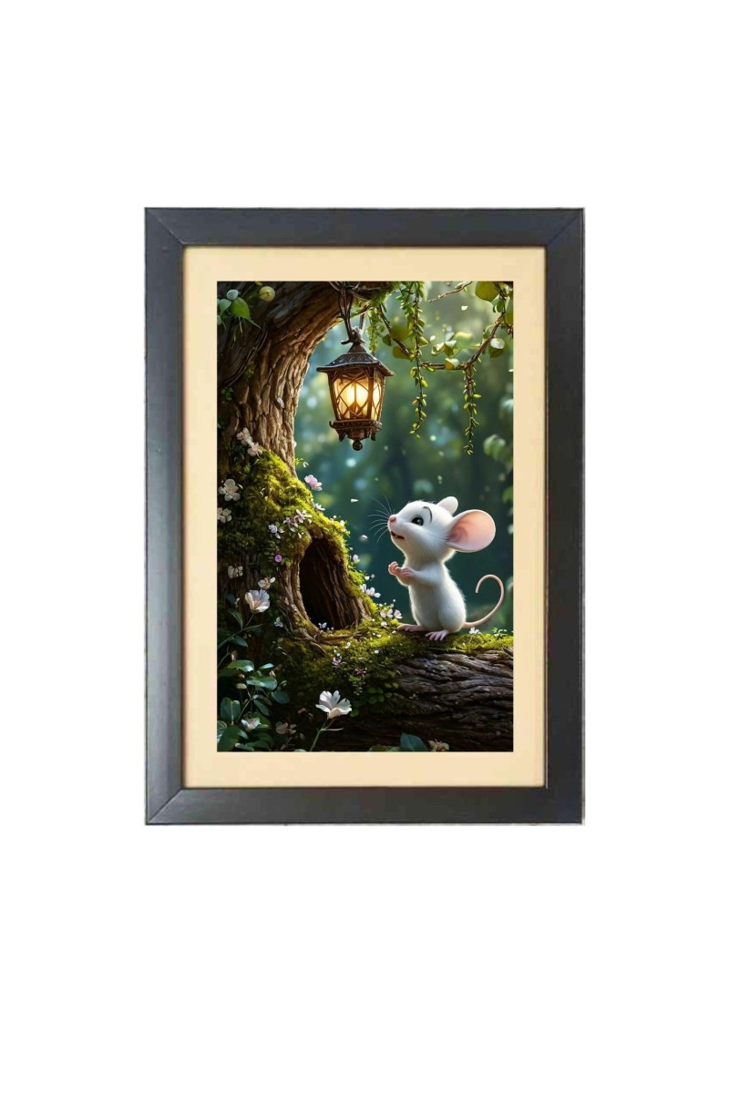 Cute squirrel Photo Frame Funny Animal and Bird Cartoon Art, Black color, 15x19 Inch