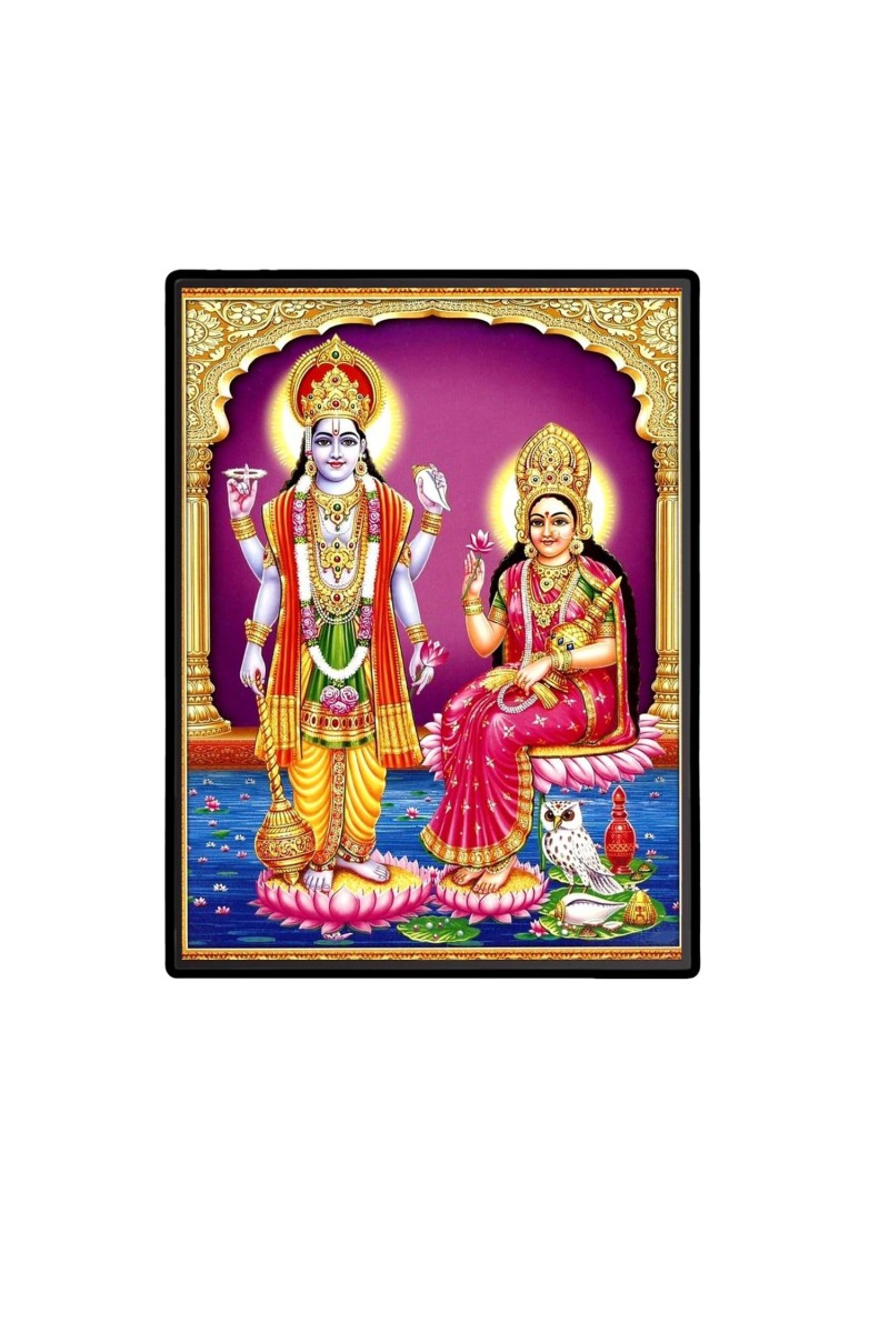 Vishnu Lakshmi Laminated Photo - 5x7 Inches, Divine Blessings for Home & Office and Temple Decoration
