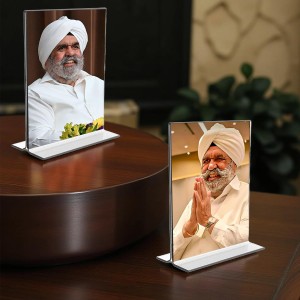 Car Desk/Table Top Sant Rajinder Singh ji Maharaj Acrylic T-Style Photo Stand - 2.5x3.5 Inches, Compact and Stylish Spiritual Display, easily change 2 photos (Pack of 1)