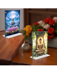 Buddha Acrylic T-Style Photo Stand, Compact and Stylish Spiritual Display, easily change 2 photos (Pack of 1)