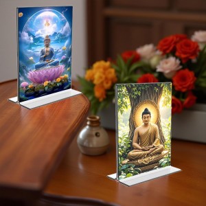 Buddha Acrylic T-Style Photo Stand, Compact and Stylish Spiritual Display, easily change 2 photos (Pack of 1)