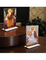 Guru Nanak Acrylic T-Style Photo Stand - 9x11 Inches, Compact and Stylish Spiritual Display, easily change 2 photos (Pack of 1)