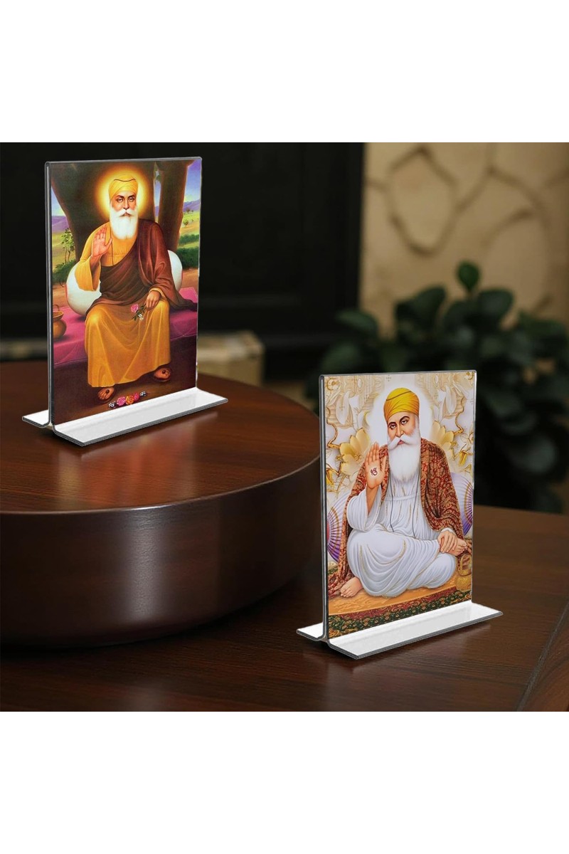 Guru Nanak Acrylic T-Style Photo Stand - 9x11 Inches, Compact and Stylish Spiritual Display, easily change 2 photos (Pack of 1)