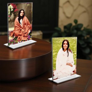 Anandamayee Debi Acrylic T-Style Photo Stand - 7x9 Inches, Compact and Stylish Spiritual Display, easily change 2 photos (Pack of 1)