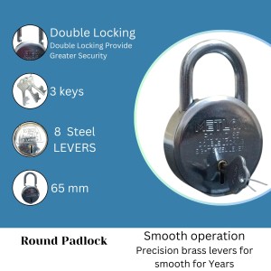 HiTechMart - METLOX Round Padlock 65mm with 8 Steel Levers, Double Locking Mechanism, Heavy Duty Iron Body with 3 Keys – Ideal for Home, Office, and Outdoor Security HiTechMart - METLOX Round Padlock 65mm with 8 Steel Levers, Double Locking Mechanism, Heavy Duty Iron Body with 3 Keys – Ideal for Home, Office, and Outdoor Security