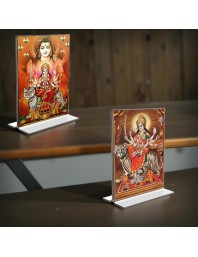 Lord Shiva & Lord Durga Acrylic T-Style Photo Stand - 9x11 Inches, Compact and Stylish Spiritual Display, easily change 2 photos (Pack of 1)