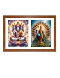 Lord bramha and kartikeya Photo Frame - 13x17Inches - Spiritual Artwork for Home Decor, Puja Room and Office Decoration