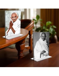 Mahatma Gandhi Acrylic T-Style Photo Stand - 7x9 Inches, Compact and Stylish Spiritual Display, easily change 2 photos (Pack of 1)