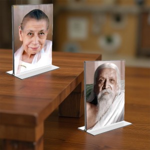 Sri Aurobindo & Debi Mirra Alfassa Acrylic T-Style Photo Stand - 11x13 Inches, Compact and Stylish Spiritual Display, easily change 2 photos (Pack of 1)