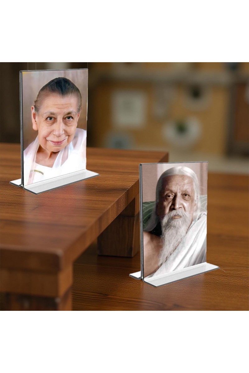 Sri Aurobindo & Debi Mirra Alfassa Acrylic T-Style Photo Stand - 11x13 Inches, Compact and Stylish Spiritual Display, easily change 2 photos (Pack of 1)