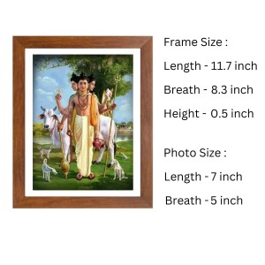 Generic Lord Dattatreya Colored Photo | 7x5 Inch Spiritual Wall Art for Home, Temple, Puja Room | Brown, Rectangular Frame Generic Lord Dattatreya Colored Photo | 7x5 Inch Spiritual Wall Art for Home, Temple, Puja Room | Brown, Rectangular Frame