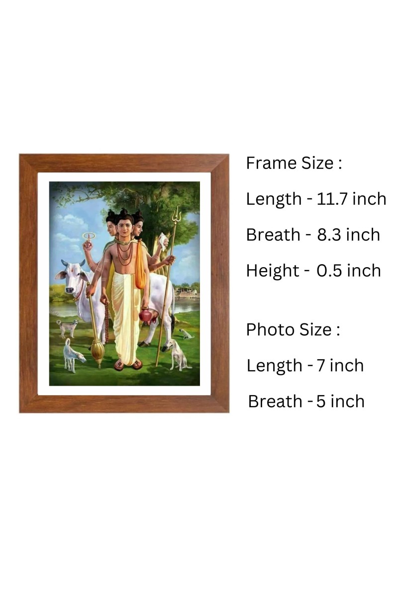 Generic Lord Dattatreya Colored Photo | 7x5 Inch Spiritual Wall Art for Home, Temple, Puja Room | Brown, Rectangular Frame