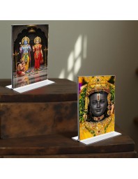 Sri Ram & Ram Lalla Acrylic T-Style Photo Stand, Compact and Stylish Spiritual Display, easily change 2 photos (Pack of 1)