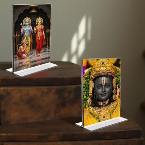 Sri Ram & Ram Lalla Acrylic T-Style Photo Stand, Compact and Stylish Spiritual Display, easily change 2 photos (Pack of 1)