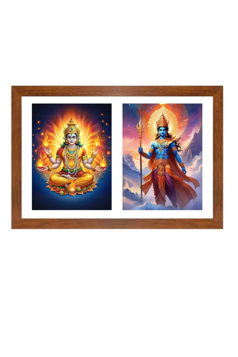 Agni deva and indra Photo Frame - 13x17Inches - Spiritual Artwork for Home Decor, Puja Room and Office Decoration