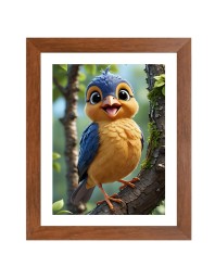 AI Funny Cute Bird On Tree Art Picture for Kids - 10x14 inches, Brown Color - Perfect Wall Decor for Children's Room