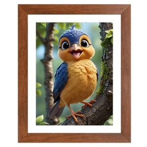 AI Funny Cute Bird On Tree Art Picture for Kids - 10x14 inches, Brown Color - Perfect Wall Decor for Children's Room