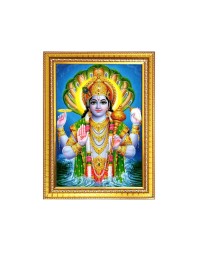 Lord Narayan Photo Frame - 10x14 Inches, Brown Wooden Frame for Home, Office & Temple Decoration