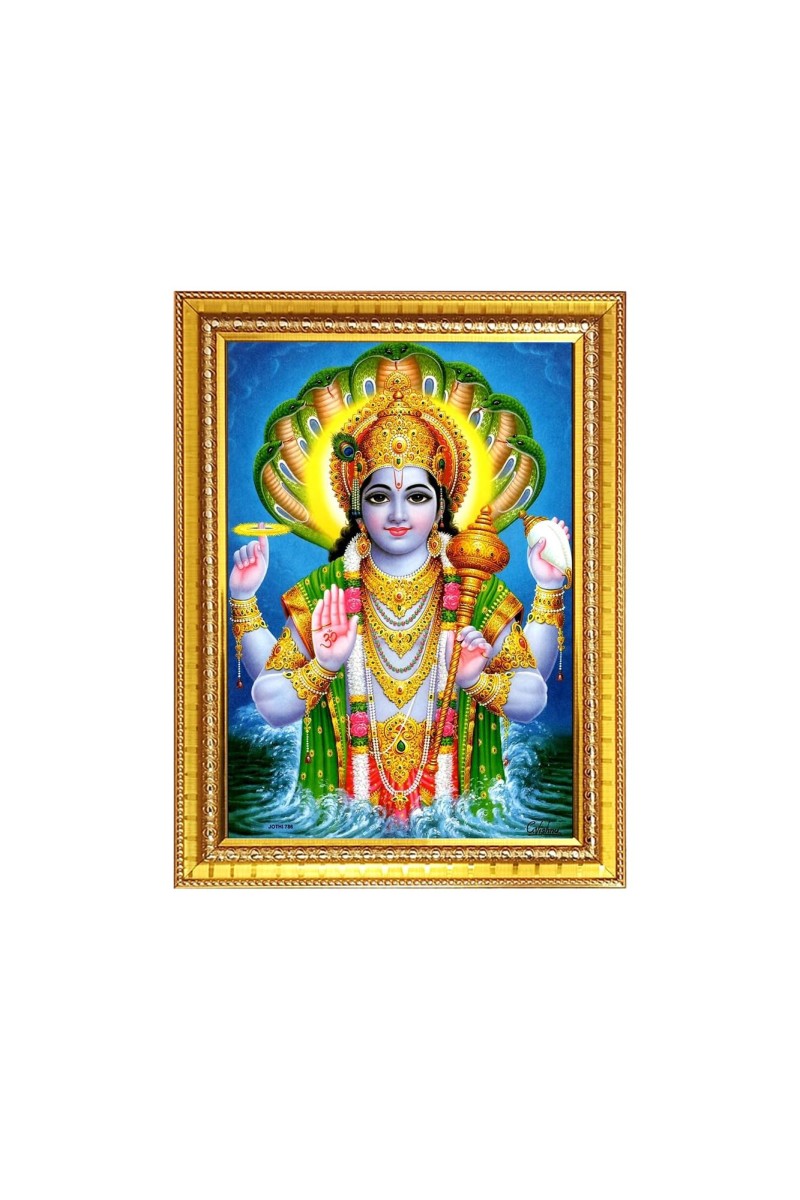 Lord Narayan Photo Frame - 10x14 Inches, Brown Wooden Frame for Home, Office & Temple Decoration