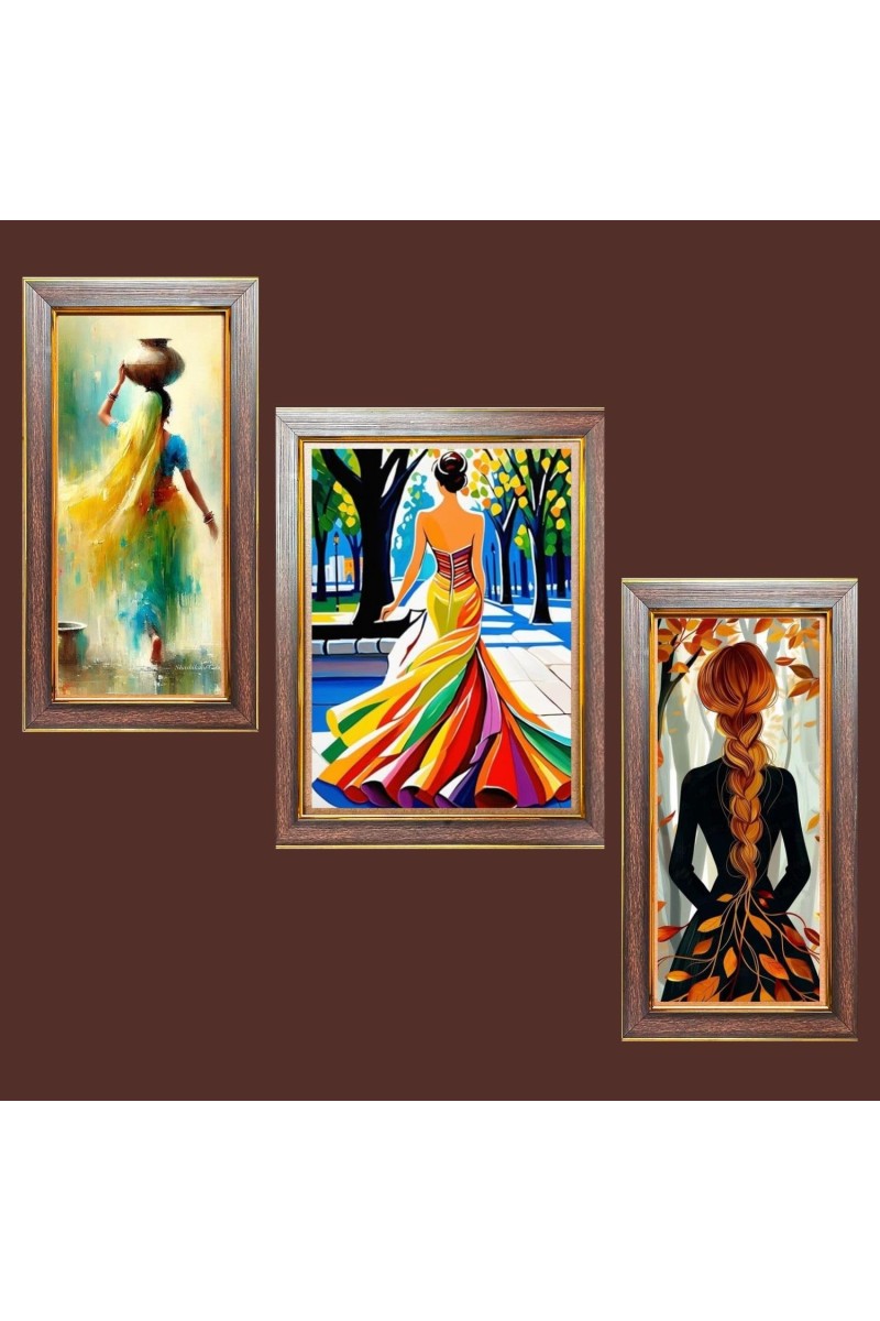 3-Pack The girl empowerment painting Photo Frames - 2 Pieces 8x15 Inch & 1 Piece 12x15 Inch - Rustic Wall Art for Home & Office Decor - Botanical Wall Hanging for Living Room, Bedroom, or Worksp
