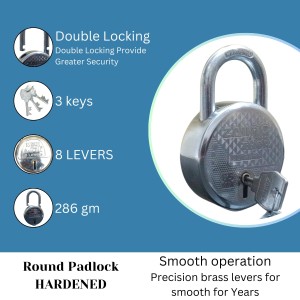 HiTechMart ZAINTO Thor 65mm 8 - Lever Heavy Duty Iron Padlock with Hardened Shackle and 3 Keys | High-Security Round Padlock for Home, Office, and Outdoor Use HiTechMart ZAINTO Thor 65mm 8 - Lever Heavy Duty Iron Padlock with Hardened Shackle and 3 Keys | High-Security Round Padlock for Home, Office, and Outdoor Use