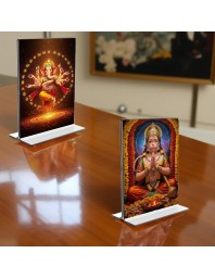 Lord Ganesh & Sri Hanuman Acrylic T-Style Photo Stand - 11x13 Inches, Compact and Stylish Spiritual Display, easily change 2 photos (Pack of 1)