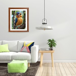 AI Funny Cute Bird On Tree Art Picture for Kids - 10x14 inches, Brown Color - Perfect Wall Decor for Children's Room