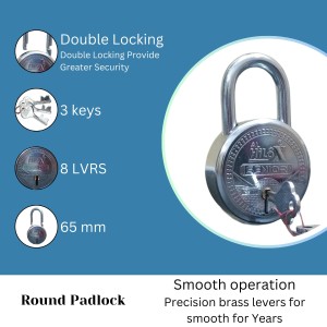 Hi Tech Sales Heavy Duty Steel Padlock with 3 Keys, Durable and 65mm Round Body Lock for Home, Office, and Security Use
