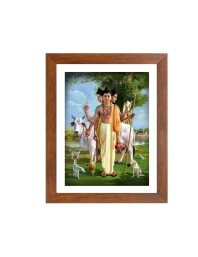 Generic Lord Dattatreya Colored Photo | 7x5 Inch Spiritual Wall Art for Home, Temple, Puja Room | Brown, Rectangular Frame