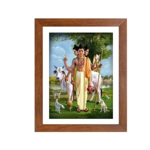 Generic Lord Dattatreya Colored Photo | 7x5 Inch Spiritual Wall Art for Home, Temple, Puja Room | Brown, Rectangular Frame Generic Lord Dattatreya Colored Photo | 7x5 Inch Spiritual Wall Art for Home, Temple, Puja Room | Brown, Rectangular Frame