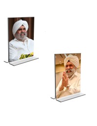 Car Desk/Table Top Sant Rajinder Singh ji Maharaj Acrylic T-Style Photo Stand - 2.5x3.5 Inches, Compact and Stylish Spiritual Display, easily change 2 photos (Pack of 1)