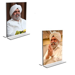 Car Desk/Table Top Sant Rajinder Singh ji Maharaj Acrylic T-Style Photo Stand - 2.5x3.5 Inches, Compact and Stylish Spiritual Display, easily change 2 photos (Pack of 1)