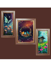 3-Pack Beautiful painting Photo Frames - 2 Pieces 10x17 Inch & 1 Piece 14x17 Inch - Rustic Wall Art for Home & Office Decor - Botanical Wall Hanging for Living Room, Bedroom, or Workspace