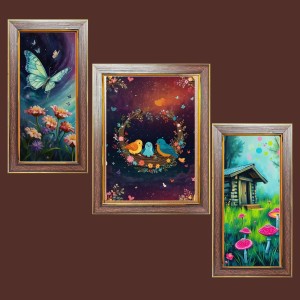 3-Pack Beautiful painting Photo Frames - 2 Pieces 10x17 Inch & 1 Piece 14x17 Inch - Rustic Wall Art for Home & Office Decor - Botanical Wall Hanging for Living Room, Bedroom, or Workspace