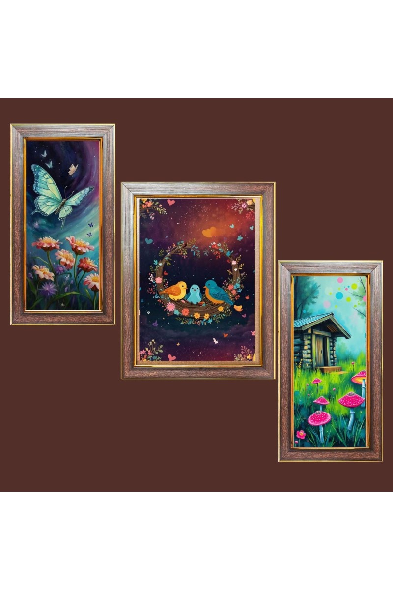 3-Pack Beautiful painting Photo Frames - 2 Pieces 10x17 Inch & 1 Piece 14x17 Inch - Rustic Wall Art for Home & Office Decor - Botanical Wall Hanging for Living Room, Bedroom, or Workspace