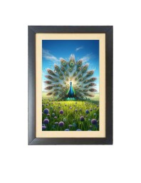 The beautiful peacock Black Photo Frame Funny Animal and Bird Cartoon Art