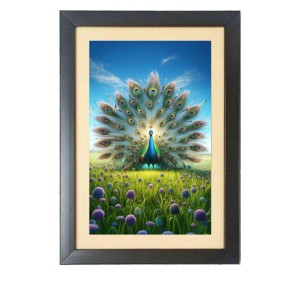 The beautiful peacock Black Photo Frame Funny Animal and Bird Cartoon Art