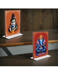 Lord Shiva & Lord Ganesh Acrylic T-Style Photo Stand - 5x7 Inches, Compact and Stylish Spiritual Display, easily change 2 photos (Pack of 1)