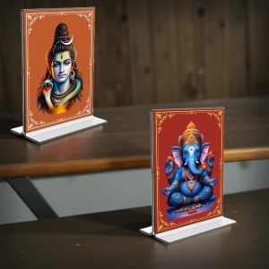 Lord Shiva & Lord Ganesh Acrylic T-Style Photo Stand - 5x7 Inches, Compact and Stylish Spiritual Display, easily change 2 photos (Pack of 1)