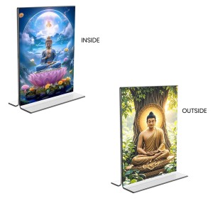 Buddha Acrylic T-Style Photo Stand, Compact and Stylish Spiritual Display, easily change 2 photos (Pack of 1)