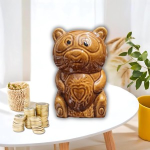 Ceramic Money Coins Holder | Home Decor Bear Design showpiece Kids Toys Organic & Eco-Friendly Coin, Holder Birthday Gift Item for Girls and Boys |Colour: Antique| Brown