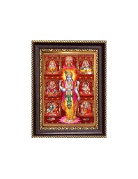 Lord Vishnu and MataLakshmi Digital Print Photo 6.7x8.7 inches - Vibrant Religious Wall Art for Home, Office and Temple Decor.