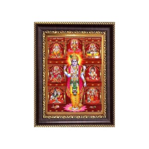 Lord Vishnu and MataLakshmi Digital Print Photo 6.7x8.7 inches - Vibrant Religious Wall Art for Home, Office and Temple Decor.
