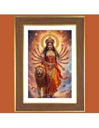 Durga Maa Photo Frame - 10x14 Inches, Brown Wooden Frame for Home, Office & Temple decoration